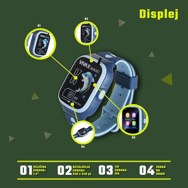 Vivax Smart Kids Dječiji Pametni Sat 4G Magic Blue ekran display